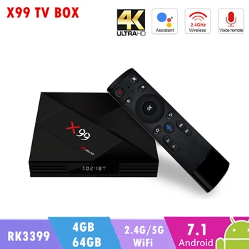 

Latest X99 Android 7.1 TV BOX RK3399 4GB RAM 64GB ROM With Voice remote 2.4G/5GWiFi Super 4K 3D OTT Smart Set TOP BOX X99 TV BOX