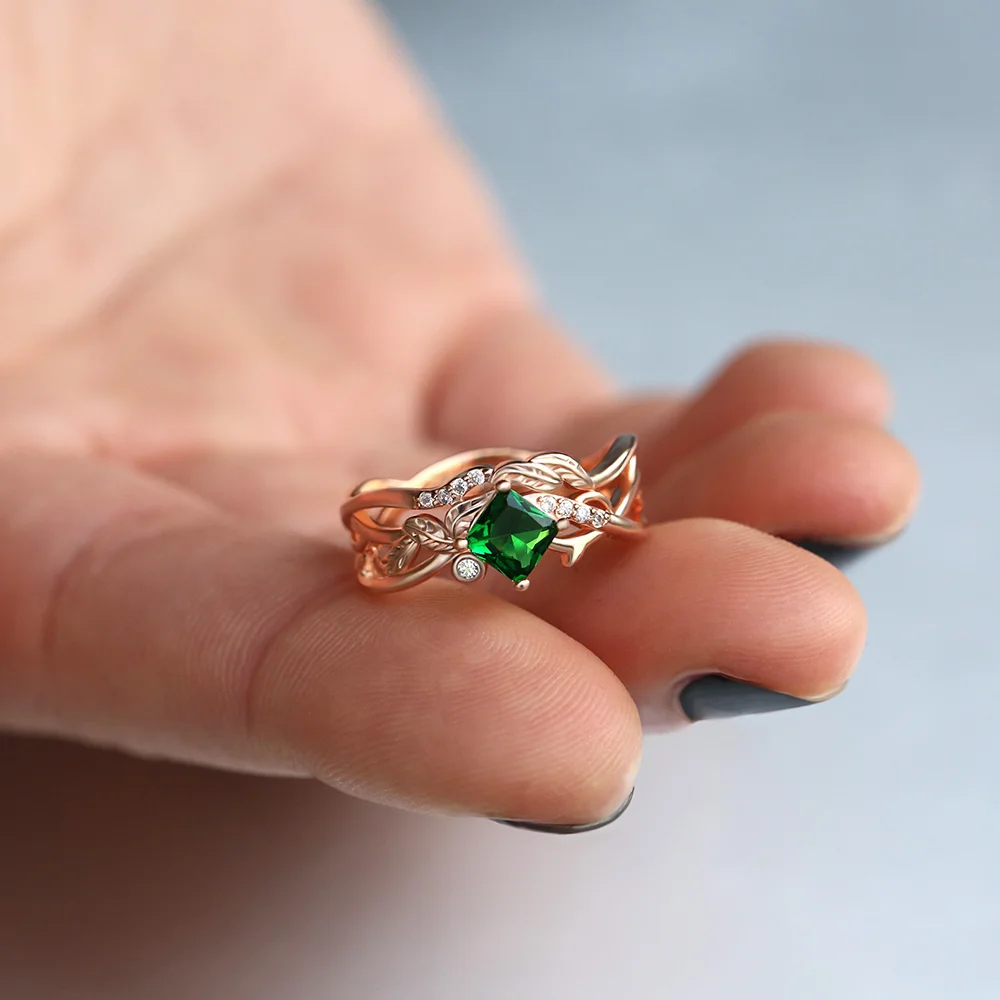 Wedding Rings Finger Rings Womens Ring Jewelry Rings Ring Jewelry Cubic Zircon Ring Romantic Irregular Plant Rings With Gepmetric Green Cubic Zircon Stone Fresh Leaves Band Design Engagement Rings