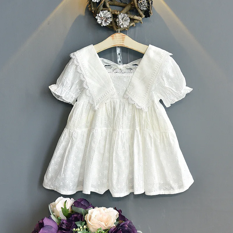 Summer Dresses Girls Fashion White Dress Kids Lace Floral Dresses Cotton Dress Children Clothing Lace Floral