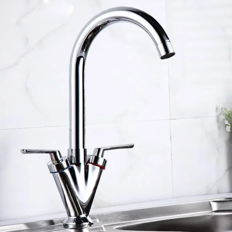 Kitchen Basin Tap Sink Mixer Twin Dual Lever Taps Swivel Chrome Waterfall Faucet For Bathroom | Обустройство дома