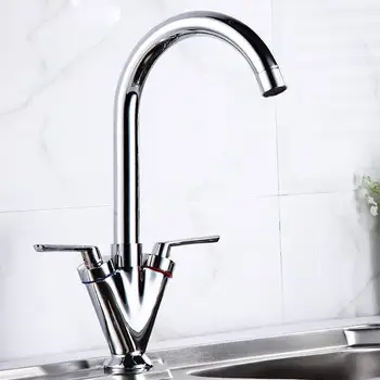 

Kitchen Basin Tap Sink Mixer Basin Tap Twin Dual Lever Taps Swivel Chrome Waterfall Faucet For Bathroom Kitchen