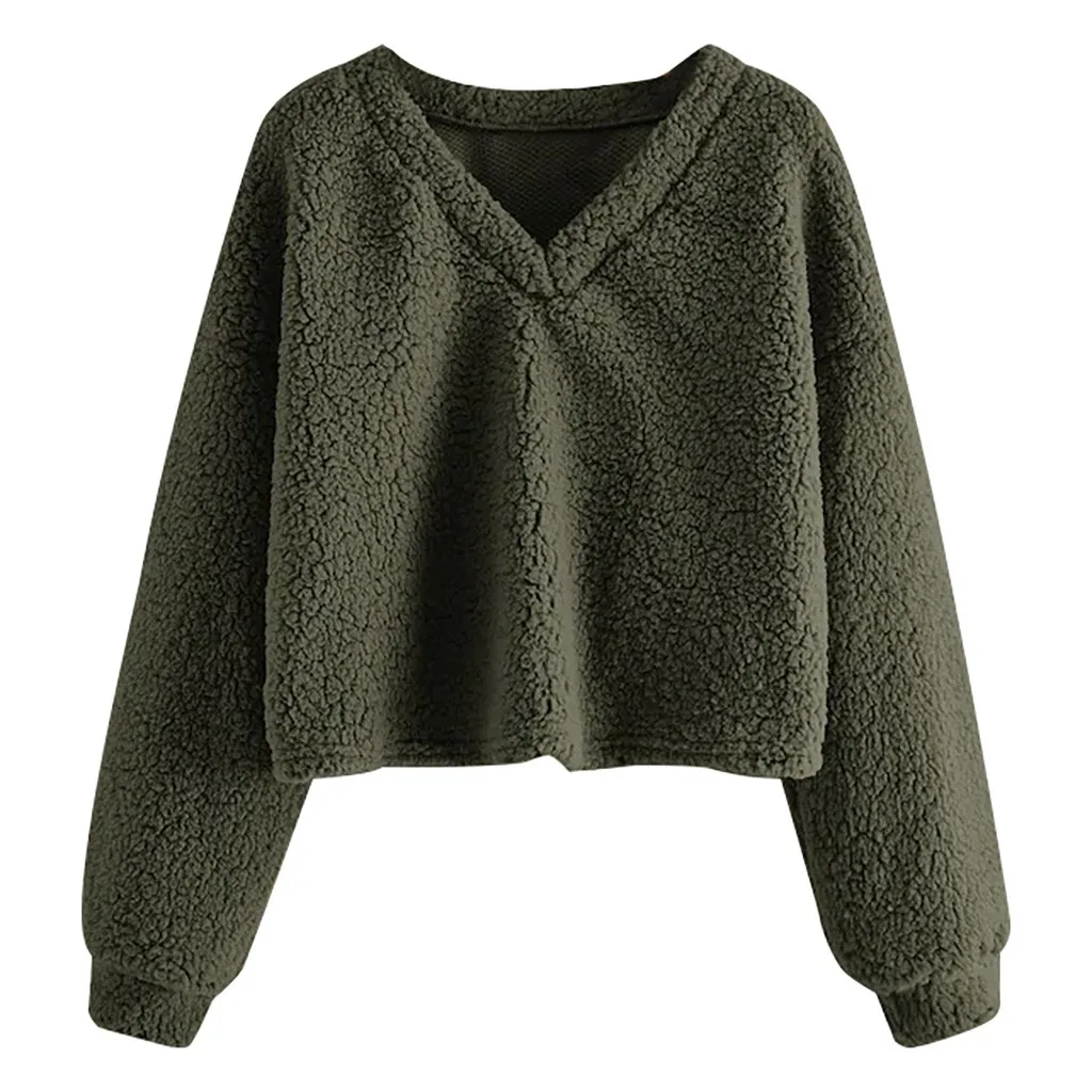 Kawaii moletom feminino sudadera mujer Модный свитшот Женский Повседневный свободный длинный рукав однотонный свитшот с v-образным вырезом