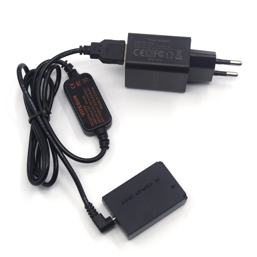 ACK E12 внешний аккумулятор USB кабель 8 в + DR DC муфта LP батарея 5 В 3A зарядное