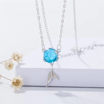 

Sole Memory Shiny Cute Blue Crystal Fish Tail Whale 925 Sterling Silver Clavicle Chain Female Necklace SNE561