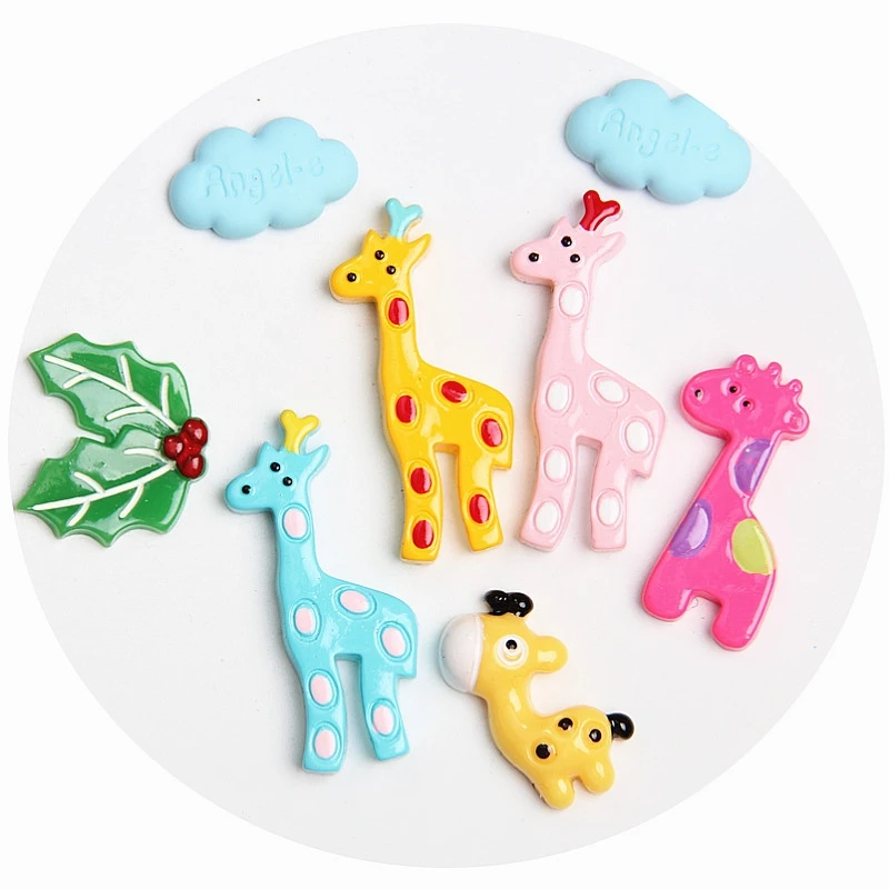 10PCS Cartoon Giraffe Resin Accessories DIY Phone Decorative Craft Supplies Children Hairpin Flat Back Planar Resin Material