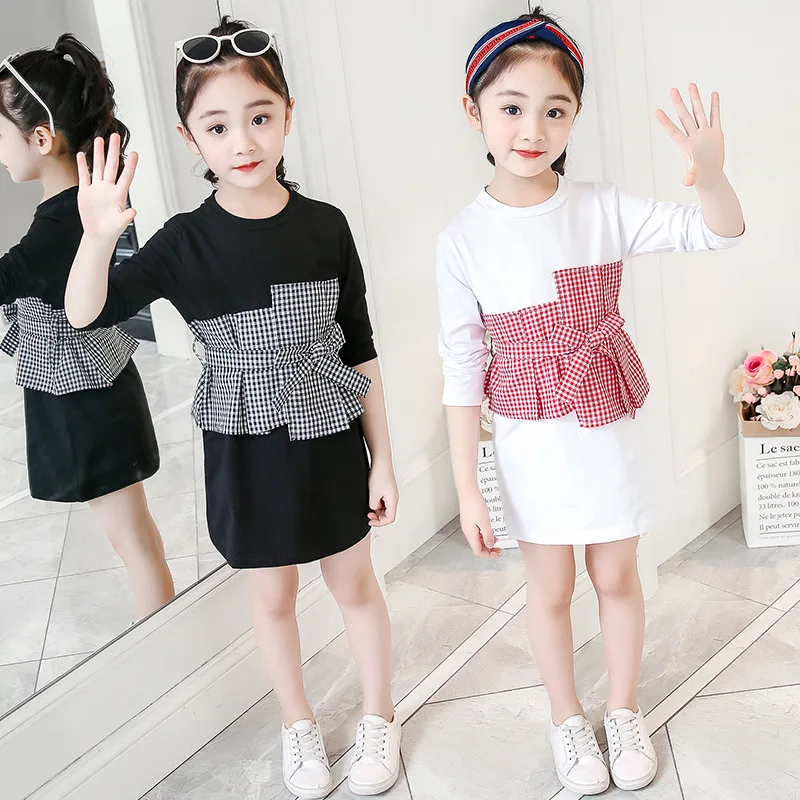 

Childrenswear Girls Spring And Autumn Long Sleeve T-shirt Dress 2019 New Style Autumn Western Style Fashionable Mock Two-Piece L