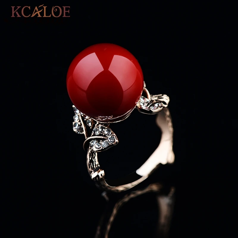 KCALOE кольца из натурального камня красный коралл розовое золото цвет Bijoux Femme