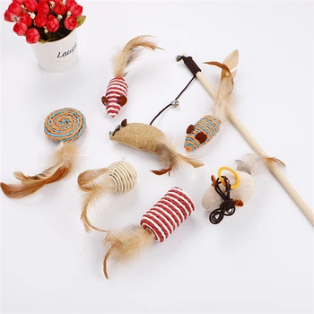 

Pet Supplies Accessory 7 Style/1 Set Cat Toy Hemp Rope Interactive Stick Funny Cats Toys Kitten Mouse Fishing Game Wand Feather