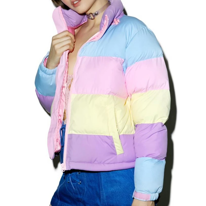 Pastel Puffer Jacket Women Winter Thick 