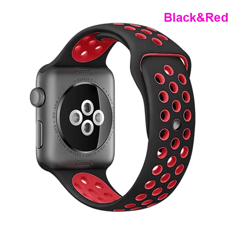 black and red Спортивные-Силиконовый браслет с ремешком для apple Watch 5 40 мм 44 Резиновая Спортивная петля для apple Watch, версии 1/2/3, 42 мм, 38 мм - Цвет ремешка: black and red