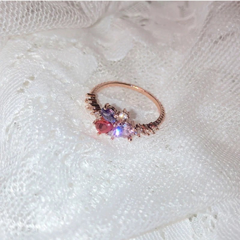 Новые корейские модные цветные кольца в форме сердца, кубического циркония, регулируемые кольца для женщин, аксессуары для вечеринки - Цвет основного камня: bowknot pink