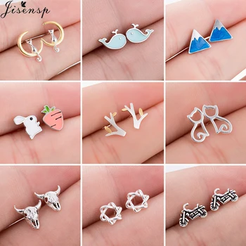 

925 Sterling Silver Earrings for Women Personality Skull Whale Cat Triangle Stud Earrings Kids Birthday Sterling-Silver-Jewelry