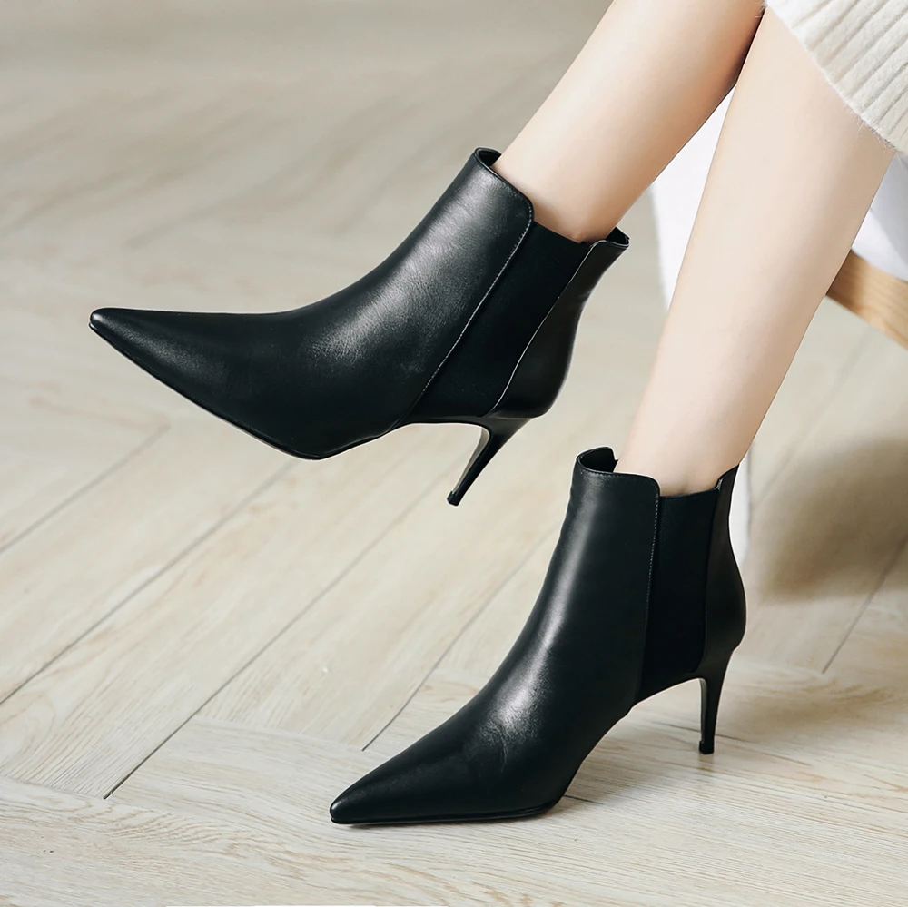 

Plus Size 34-43 High Quality Women Ankle Boots Elastic Band Pointed Toe Footwear High Heels Female Boots Party Shoes Winter Boot