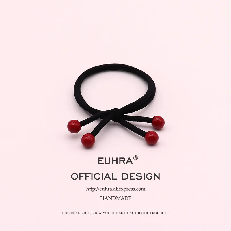 EUHRA/1 шт.; ; красные бусины; Базовый стиль для женщин; эластичные резинки для волос; Детские резинки; высокая эластичность - Цвет: Red Beads