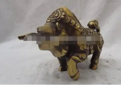 Китайская бронзовая фигурка знака зодиака монета богатства JiXiang RuYi бык статуя животных скульптура