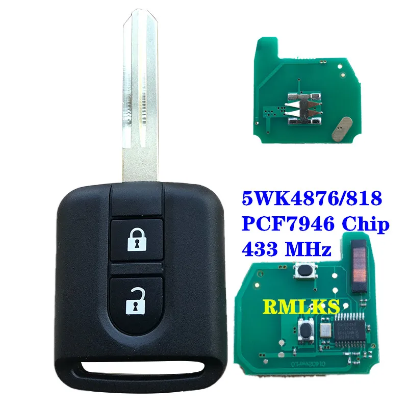 433 МГц ID46 PCF7946 чип 2 кнопки дистанционного брелока для Nissan Elgrand X-TRAIL Qashqai Navara Micra Note NV200 5WK4 876/818