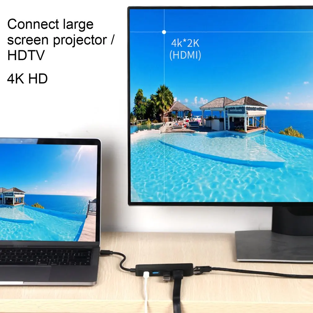 5 в 1 концентратор Uitstekende Duurzaam ABS алюминиевый тип-c om PD USB3.1/HDMI/RJ45/2 USB3.0 Многофункциональный USB-C