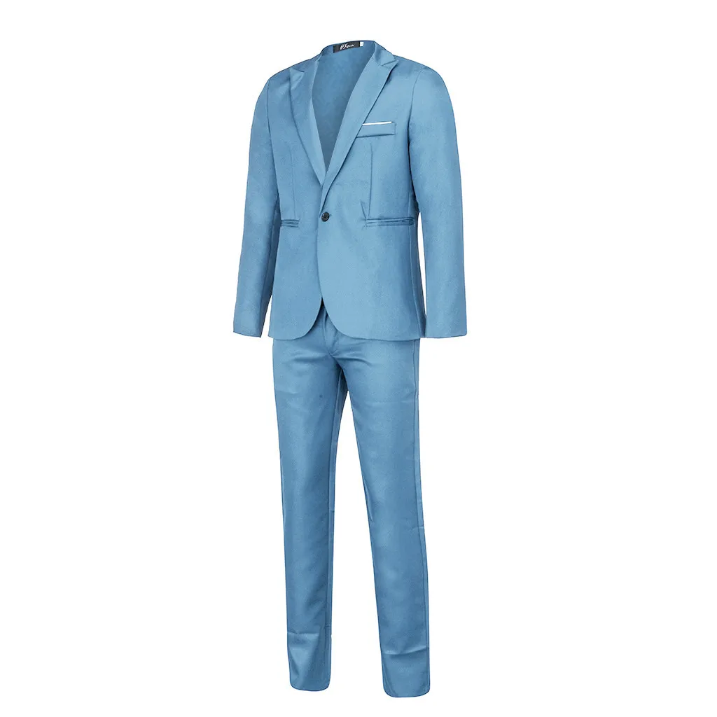Мужской приталенный Блейзер на одной пуговице, однотонный пиджак, пальто, брюки, вечерние костюмы, праздничный деловой костюм# Y