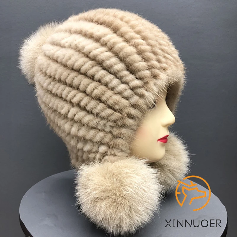 Dames Nertsen Gebreid Winter Natuurlijk Met Vossenbont Bal Mode Warm Casual Zakelijk Outdoor Prinses Hoed_voghion.com