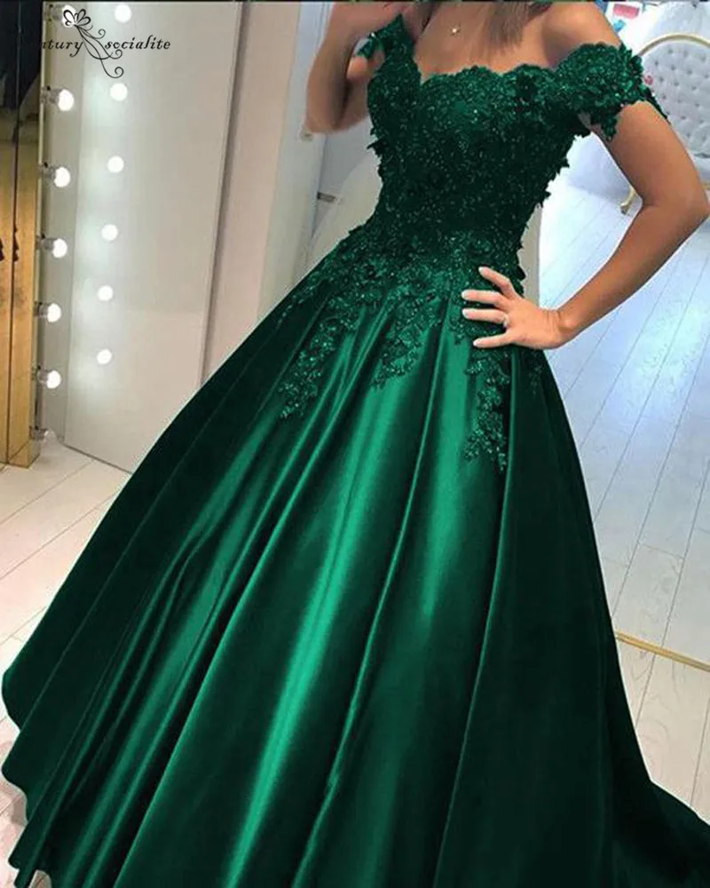 Темно-зеленые атласные кружевные платья Quinceanera 2021 аппликации из бисера милые 16 с