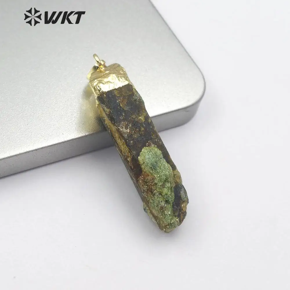 WT-P1465 натуральный зеленый сырой kynatite камень кулон неправильной формы золотой кулон коннектор ручной работы женские ювелирные изделия ожерелье