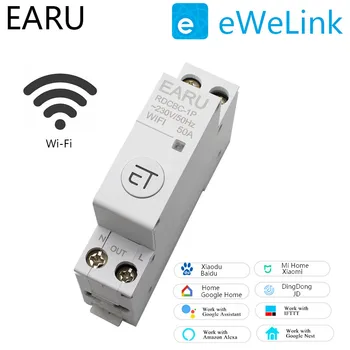 

Din Rail WIFI Circuit Breaker Smart Timer Switch Relay Remote Control By EWeLink APP Smart Home Compatiable With Alexa Google