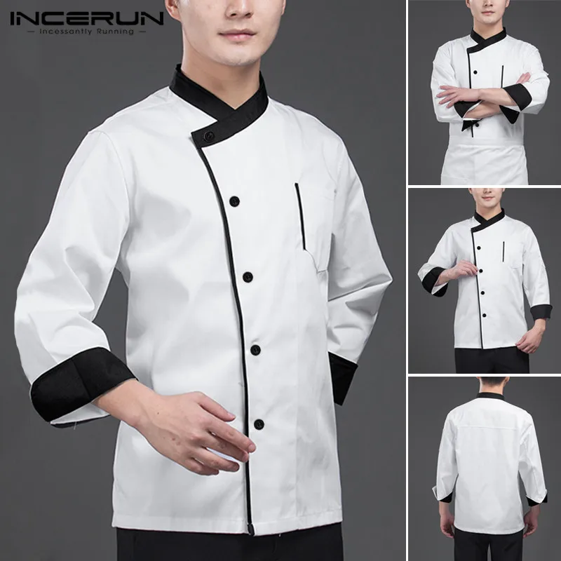 

2020 Unisex Kitchen Chef Uniform Bakery Food Service Cook Long Sleeve Shirt Solid White Breathable Single-Breasted INCERUN
