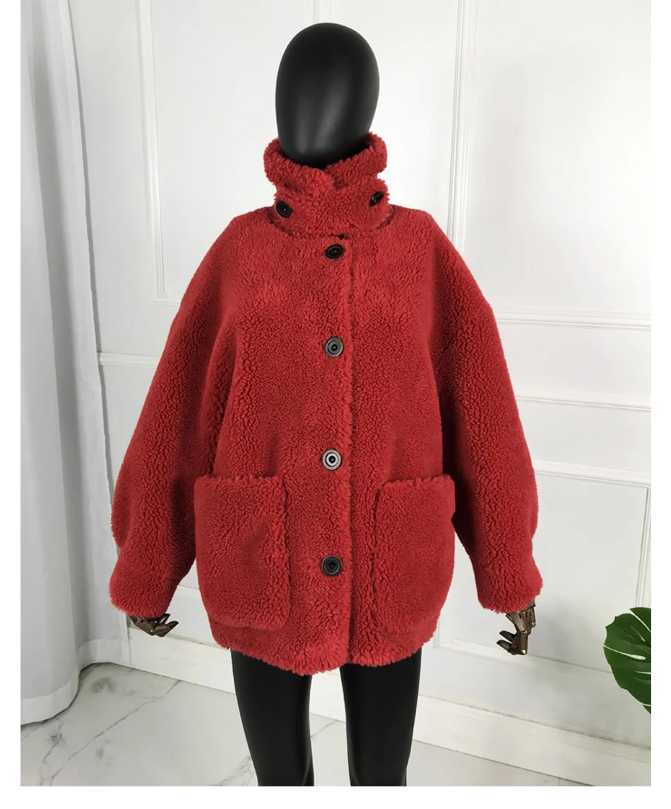 Шерстяное пальто с отложным воротником и карманами, Новое поступление, пальто с плюшевым мишкой, зимняя куртка большого размера в повседневном стиле