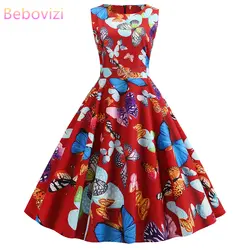 Bebovisi новая женская одежда 2019 повседневные летние красные платья элегантные офисные с принтом бабочки винтажные размера плюс вечерние