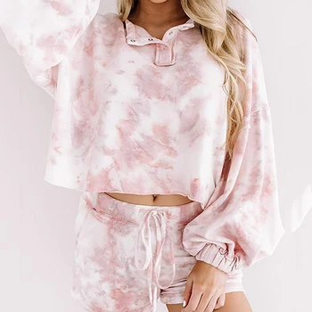 

Lantern sleeve ladies pajama set new tie-dye loungewear nightwear women sleepwear spring summer loose nightgown home clothes