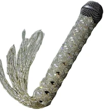 

Shining Rhinestones Microphone Case Tassel Decoration Handheld Microphone Accessories Stage Performance Wear For Singers