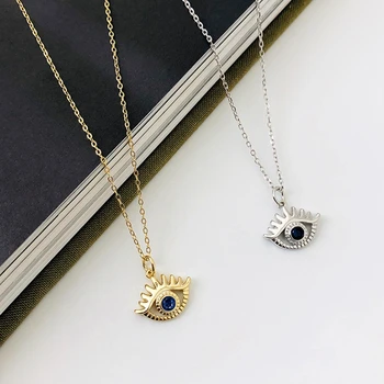 

lucky young girl women jewelry Gold filled 925 sterling silver cute evil eye charm with blue cz silver gold necklace collier