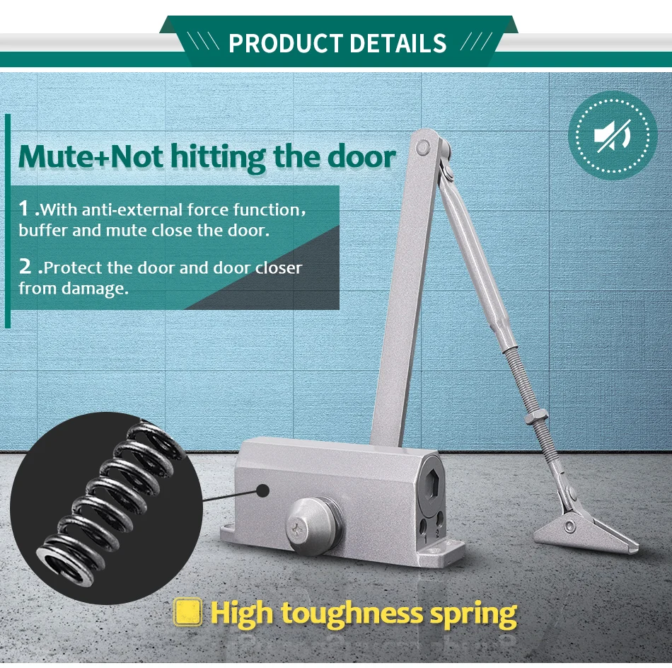 Marie 1102 silver automatic speed adjustable hydraulic buffer simple installation door closer for 25-45kg commercial residential_06