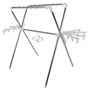 

Folding Coat Stand Stainless Steel Extendible Drying Clothes Rack Standing Clothes Rack