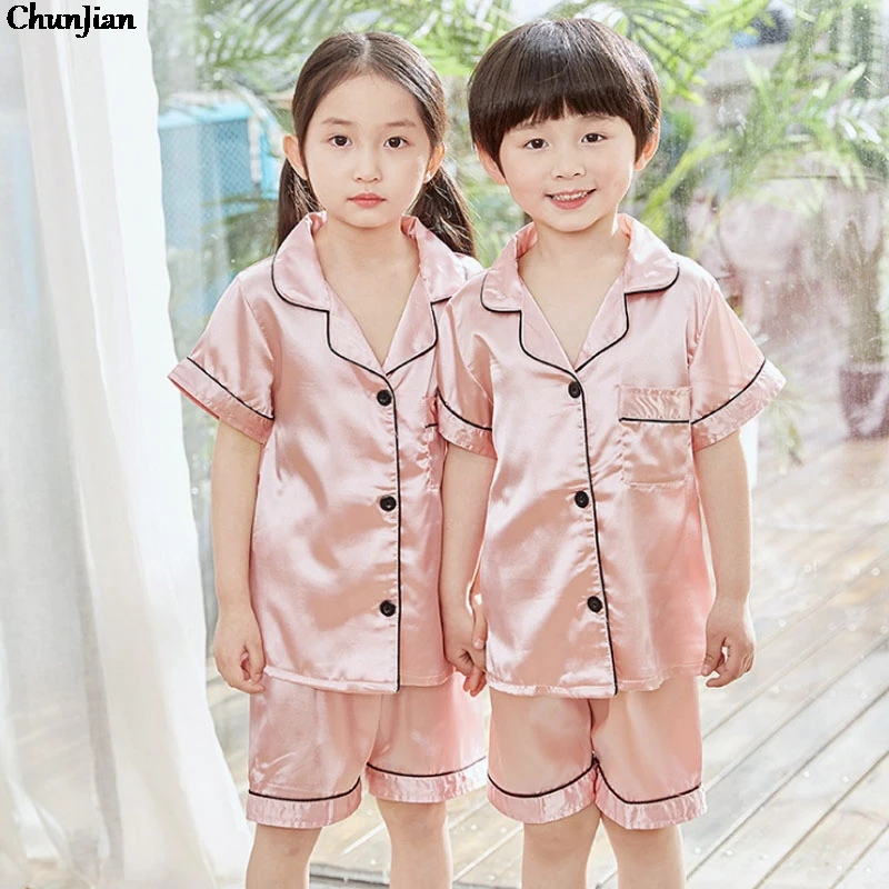 Baby Girl Satin Pajamas Children Summer Sleepwear Summer Children's