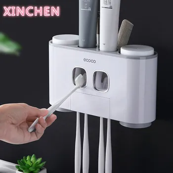 

Toothpaste Dispenser Toothbrush Holder Set With 4 Cup Storage Bathroom Accessories Product Wall Mount Toothpaste Squeezer
