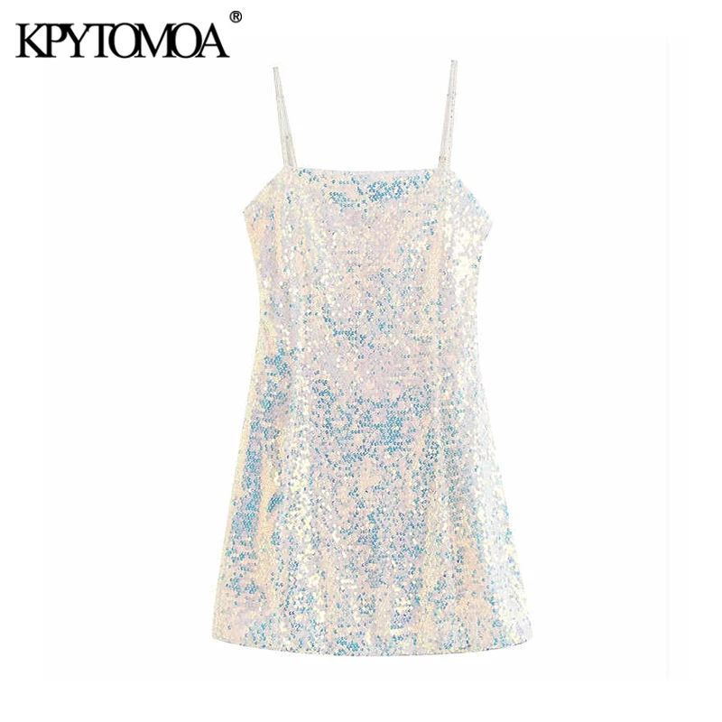 

Vintage Sexy Sequins Shiny Mini Dress Women 2020 Fashion Backless Spaghetti Strap Party Female Dresses Chic Vestidos Mujer