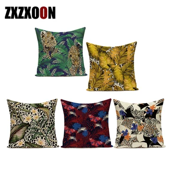 

Cotton Linen Tropical Plant Palm Leaf Animals Cojines Decorativos Para Sofa Decorative Pillows Case Cushion Cover Living Room