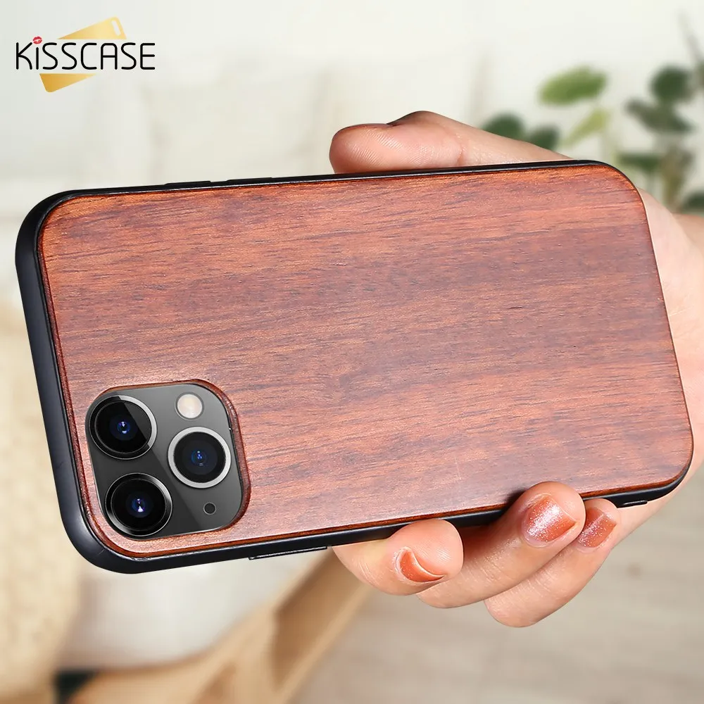 KISSCASE Wood Case For iPhone 11 PRO Max 7 XR XS MAX Soft TPU Original Wooden Cover Coque X 6 6S 8 Plus | Мобильные телефоны и