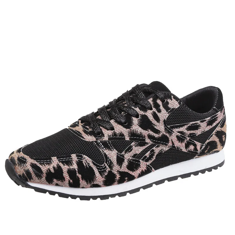 

Spring 2020 Women Shoes Casual Ladies Fashion Leopard Plus Size Woman Sneakers Flats Lace Up Mesh Female Single Vulcanized Shoes