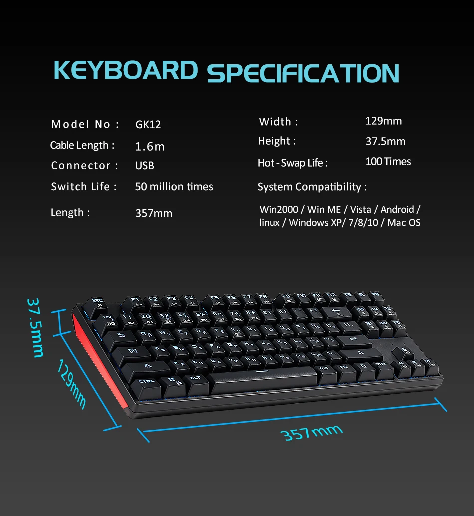 best office keyboard HEXGEARS GK12 Mechanical Keyboard Hot Swap Kailh BOX Switch 87 key Gaming keyboard Anti Ghosting Russian Keyboard PC/Mac/Lap soft keyboard for pc