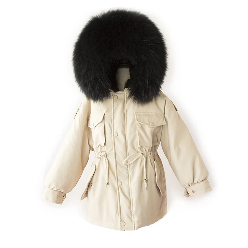 Детская куртка зима 2020 теплая парка пальто со съемным мехом объемный воротник из
