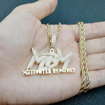 

Hip Hop Micro Paved Cubic Zirconia Bling Iced Out Motivated By Money MBM Pendants Necklace for Men Rapper Jewelry Gold Color