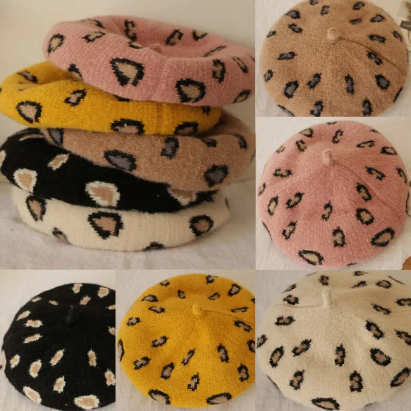 2020 Baby Stuff Accessories Kids Girl Boy Beret Hat Toddler Child Woolen Winter Plain Cap Fashion Leopard Hats Props 2-6T | Детская
