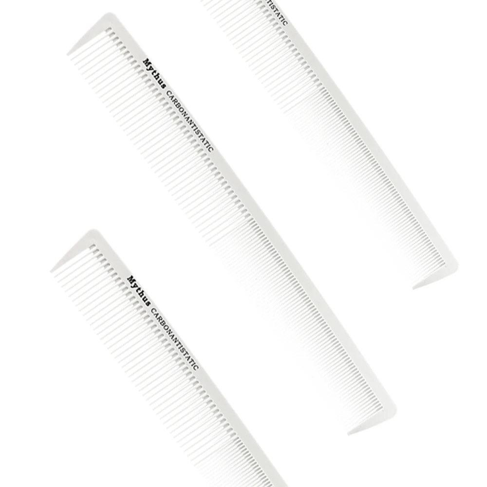 Белая Расческа для парикмахерских из углепластика Mythus профессиональная