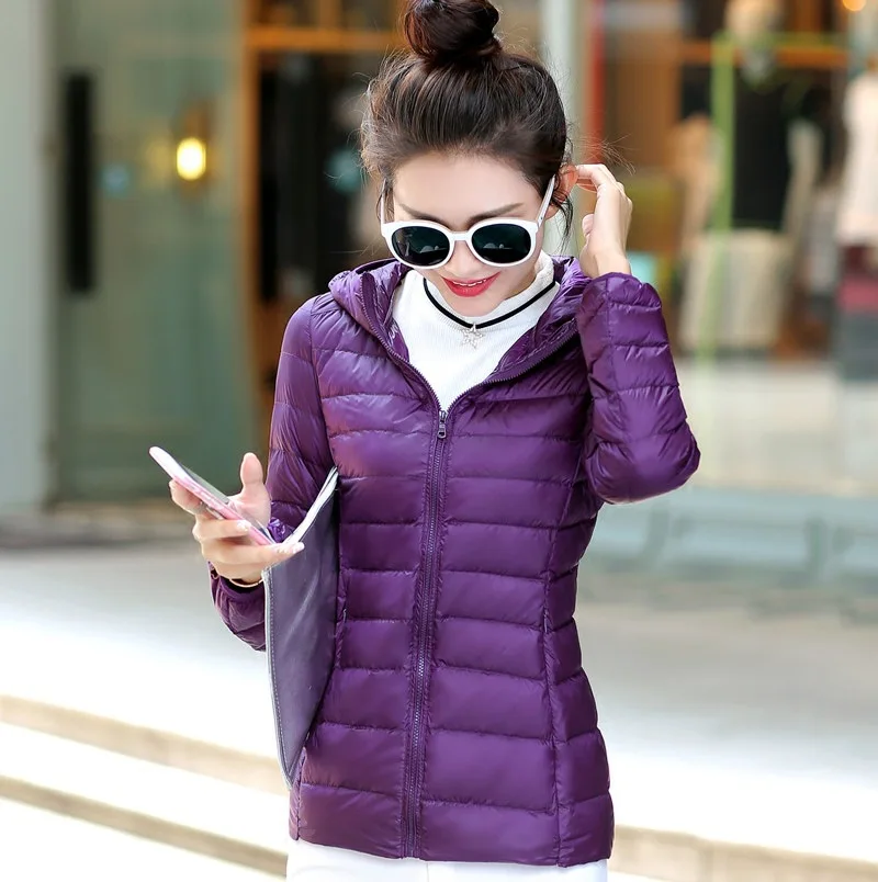 Down Jacket Women Hooded Ultra Thin 