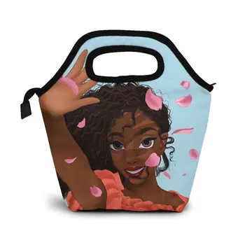

WHEREISART Femme Thermal Cooler Insulated Africa Girls Flower Printed School Picnic Cooler Bag Cooler Lunch Box Bags