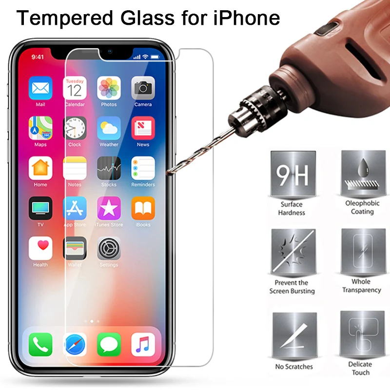 

Screen Protector for iPhone 11 Pro Max 7 X XR XS Max Tempered Glass Protective Glass on the for iPhone 8 6 6S Plus 5 5S SE 4 4S