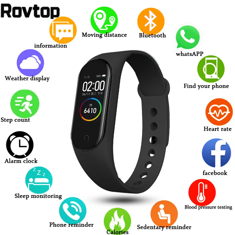 Смарт часы Rovtop M4 Band 4 фитнес трекер спортивные пульсометр кровяное давление умные