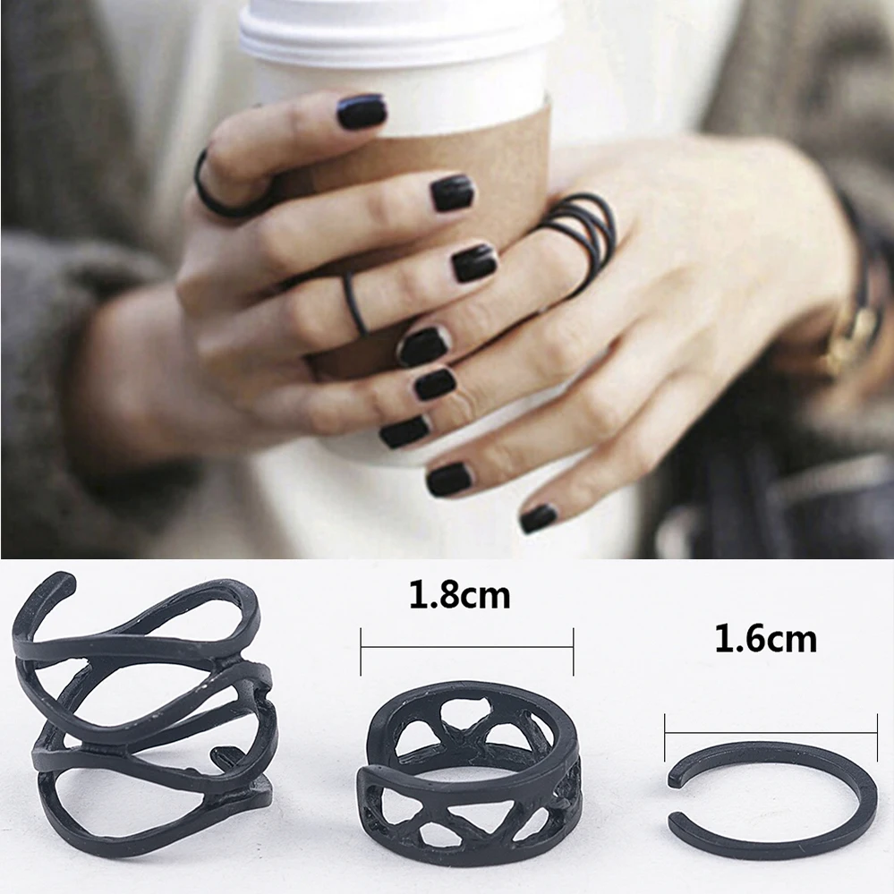 

3Pcs Punk Multilayer Hollow Cross Finger Tip Rings Female Black Stack Plain Above Knuckle Ring Set For Women Anel